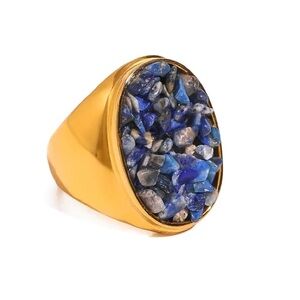 Gold Ring with Blue Stone Accents